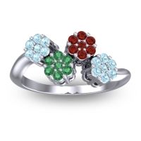 Emerald Fashion Ring In 18k White Gold With Garnet And Aquamarine – Devana Simple Ring
