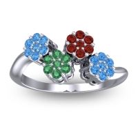 Emerald Fashion Ring In 18k White Gold With Garnet And Swiss Blue Topaz – Devana Simple Ring