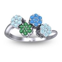 Emerald Fashion Ring In 18k White Gold With Swiss Blue Topaz And Aquamarine – Devana Simple Ring