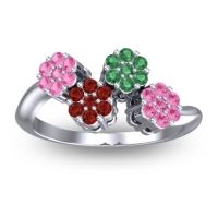 Garnet Fashion Ring In 18k White Gold With Emerald And Pink Tourmaline – Devana Simple Ring