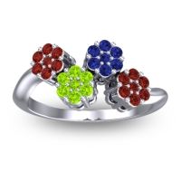 Peridot Fashion Ring In 18k White Gold With Blue Sapphire And Garnet – Devana Simple Ring