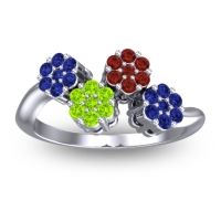 Peridot Fashion Ring In 18k White Gold With Garnet And Blue Sapphire – Devana Simple Ring