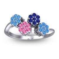 Pink Tourmaline Fashion Ring In Platinum With Blue Sapphire And Swiss Blue Topaz – Devana Simple Ring
