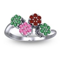 Pink Tourmaline Fashion Ring In 14k White Gold With Garnet And Emerald – Devana Simple Ring