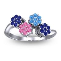 Pink Tourmaline Fashion Ring In Platinum With Swiss Blue Topaz And Blue Sapphire – Devana Simple Ring