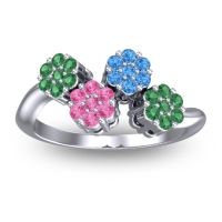 Pink Tourmaline Fashion Ring In 14k White Gold With Swiss Blue Topaz And Emerald – Devana Simple Ring