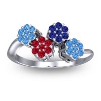 Ruby Fashion Ring In 18k White Gold With Blue Sapphire And Swiss Blue Topaz – Devana Simple Ring