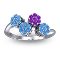 Swiss Blue Topaz Fashion Ring In Platinum With Amethyst – Devana Simple Ring
