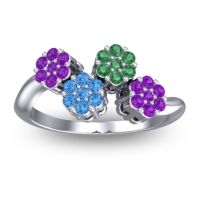 Swiss Blue Topaz Fashion Ring In 18k White Gold With Emerald And Amethyst – Devana Simple Ring