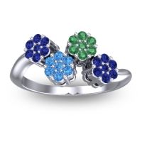Swiss Blue Topaz Fashion Ring In 14k White Gold With Emerald And Blue Sapphire – Devana Simple Ring