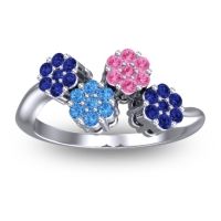 Swiss Blue Topaz Fashion Ring In Platinum With Pink Tourmaline And Blue Sapphire – Devana Simple Ring