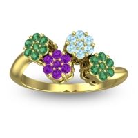 Amethyst Fashion Ring In 14k Yellow Gold With Aquamarine And Emerald – Devana Simple Ring