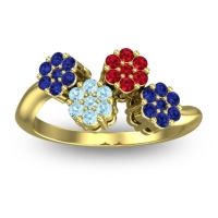 Aquamarine Fashion Ring In 18k Yellow Gold With Ruby And Blue Sapphire – Devana Simple Ring