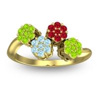 Aquamarine Fashion Ring In 18k Yellow Gold With Ruby And Peridot – Devana Simple Ring