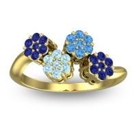 Aquamarine Fashion Ring In 18k Yellow Gold With Swiss Blue Topaz And Blue Sapphire – Devana Simple Ring