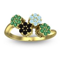Black Onyx Fashion Ring In 14k Yellow Gold With Aquamarine And Emerald – Devana Simple Ring