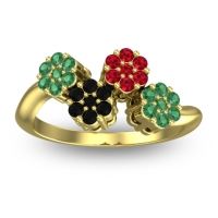 Black Onyx Fashion Ring In 14k Yellow Gold With Ruby And Emerald – Devana Simple Ring