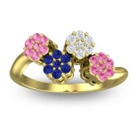 Blue Sapphire Fashion Ring In 18k Yellow Gold With Lab Diamond And Pink Tourmaline – Devana Simple Ring