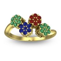 Blue Sapphire Fashion Ring In 14k Yellow Gold With Garnet And Emerald – Devana Simple Ring