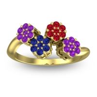 Blue Sapphire Fashion Ring In 18k Yellow Gold With Ruby And Amethyst – Devana Simple Ring