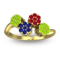 Blue Sapphire Fashion Ring In 18k Yellow Gold With Ruby And Peridot – Devana Simple Ring