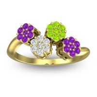 Diamond Fashion Ring In 18k Yellow Gold With Peridot And Amethyst – Devana Simple Ring