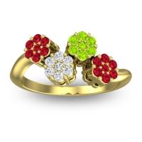 Lab Diamond Fashion Ring In 18k Yellow Gold With Peridot And Ruby – Devana Simple Ring