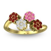 Lab Diamond Fashion Ring In 18k Yellow Gold With Pink Tourmaline And Garnet – Devana Simple Ring