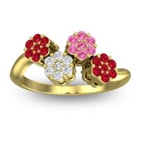 Diamond Fashion Ring In 14k Yellow Gold With Pink Tourmaline And Ruby – Devana Simple Ring
