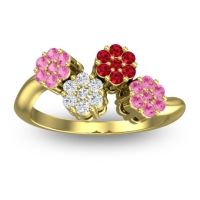 Lab Diamond Fashion Ring In 18k Yellow Gold With Ruby And Pink Tourmaline – Devana Simple Ring