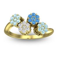 Diamond Fashion Ring In 18k Yellow Gold With Swiss Blue Topaz And Aquamarine – Devana Simple Ring