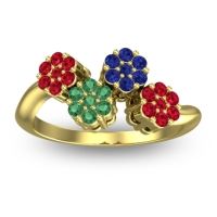 Emerald Fashion Ring In 18k Yellow Gold With Blue Sapphire And Ruby – Devana Simple Ring