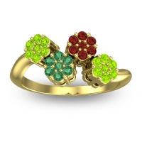 Emerald Fashion Ring In 18k Yellow Gold With Garnet And Peridot – Devana Simple Ring