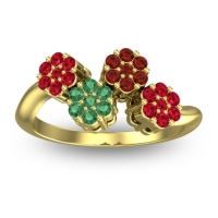 Emerald Fashion Ring In 14k Yellow Gold With Garnet And Ruby – Devana Simple Ring