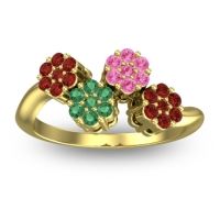 Emerald Fashion Ring In 18k Yellow Gold With Pink Tourmaline And Garnet – Devana Simple Ring