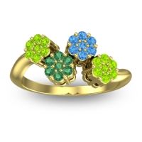 Emerald Fashion Ring In 18k Yellow Gold With Swiss Blue Topaz And Peridot – Devana Simple Ring
