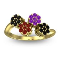 Garnet Fashion Ring In 18k Yellow Gold With Amethyst And Black Onyx – Devana Simple Ring