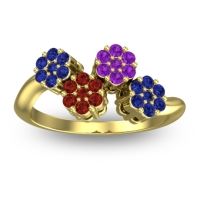 Garnet Fashion Ring In 18k Yellow Gold With Amethyst And Blue Sapphire – Devana Simple Ring