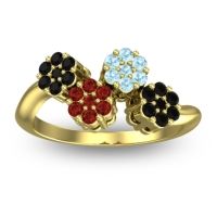Garnet Fashion Ring In 18k Yellow Gold With Aquamarine And Black Onyx – Devana Simple Ring