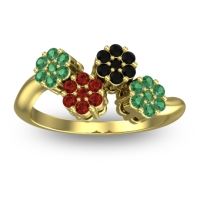 Garnet Fashion Ring In 14k Yellow Gold With Black Onyx And Emerald – Devana Simple Ring