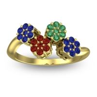 Garnet Fashion Ring In 14k Yellow Gold With Emerald And Blue Sapphire – Devana Simple Ring