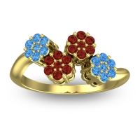 Garnet Fashion Ring In 18k Yellow Gold With Swiss Blue Topaz – Devana Simple Ring