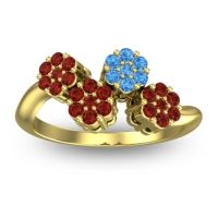Garnet Fashion Ring In 18k Yellow Gold With Swiss Blue Topaz – Devana Simple Ring