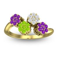 Peridot Fashion Ring In 18k Yellow Gold With Diamond And Amethyst – Devana Simple Ring