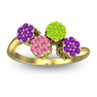Pink Tourmaline Fashion Ring In 18k Yellow Gold With Peridot And Amethyst – Devana Simple Ring