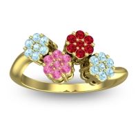 Pink Tourmaline Fashion Ring In 18k Yellow Gold With Ruby And Aquamarine – Devana Simple Ring