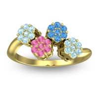Pink Tourmaline Fashion Ring In 18k Yellow Gold With Swiss Blue Topaz And Aquamarine – Devana Simple Ring