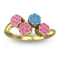 Pink Tourmaline Fashion Ring In 18k Yellow Gold With Swiss Blue Topaz – Devana Simple Ring