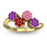 Ruby Fashion Ring In 18k Yellow Gold With Pink Tourmaline And Amethyst – Devana Simple Ring