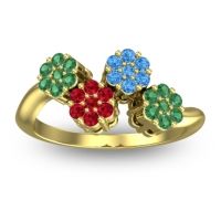 Ruby Fashion Ring In 14k Yellow Gold With Swiss Blue Topaz And Emerald – Devana Simple Ring